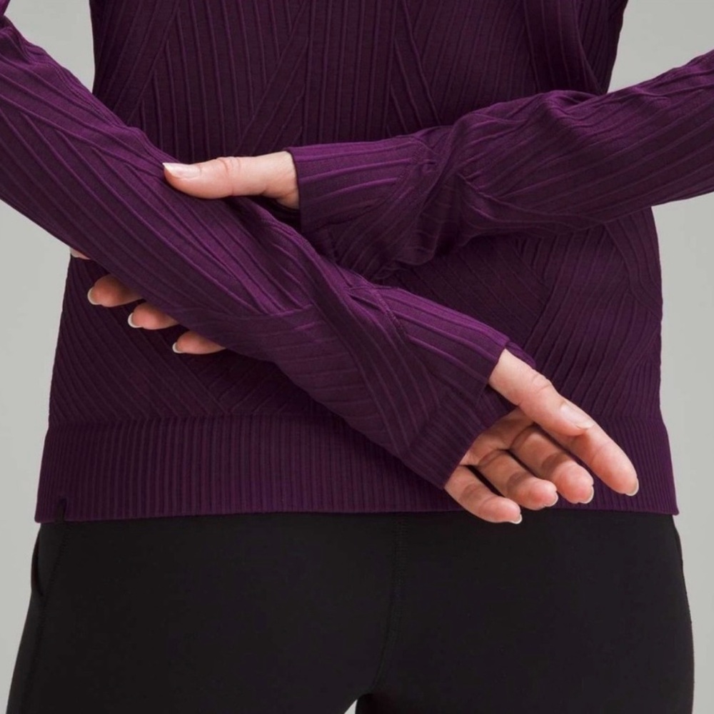 Lululemon dark purple Rest Less Longsleeve Sz 2 Athletic top ribbed pullover - Picture 8 of 9